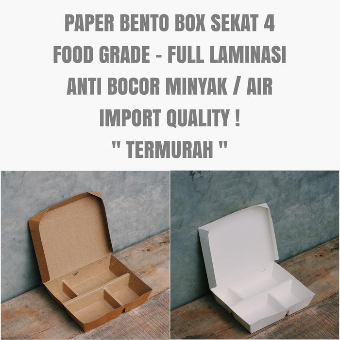 PAPER BENTO BOX SEKAT 4 - PAPER LUNCH BOX SEKAT 4 - TERMURAH FOODGRADE