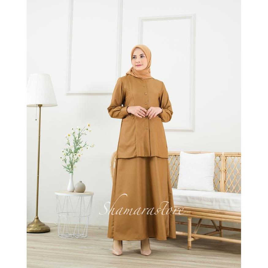 "New" Gamis Polos Seragam Kerja Pns Pdh Model Setelan Baju Kancing Toyobo Panjang Muslim Wanita