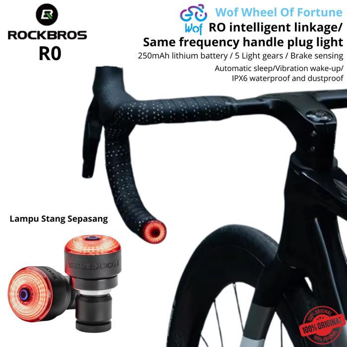 Rockbros R0 Bar End Lampu Pintar 2Pcs Stang Sepeda Balap Led Ipx6 Tahan Air Sensor Rem Handlebar End