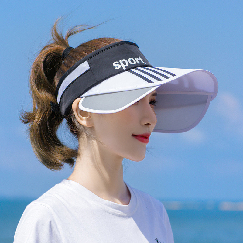 Wide Brim Sun Hats For Women Summer Sun Protection Visor Caps Sport Print Retractable Brim Female