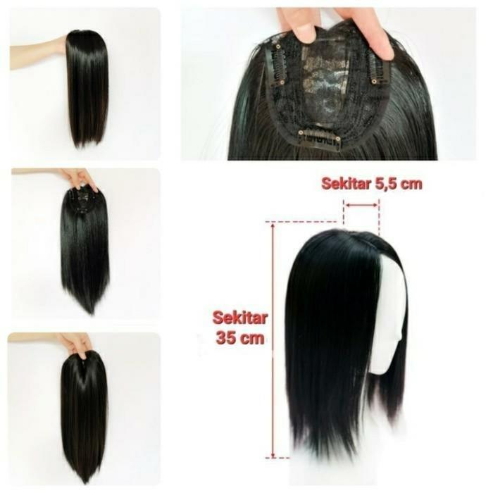 Toupee Poni Belah Tengah Wig Penutup Uban Poni Panjang Belah Tengah Toupee Tanpa Poni Promo