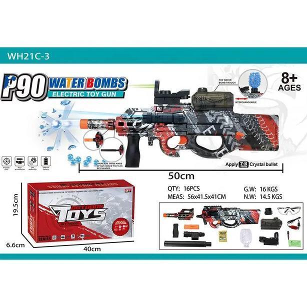 Promo Tembakan Mainan Anak-Anak Electric Water Gel Blaster Gun P90 - Merah Hitam
