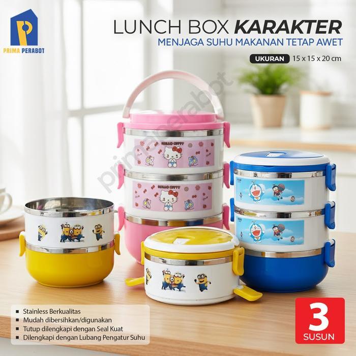 Rantang Makanan Lunch Box Susun 3 Stainless Tahan Panas