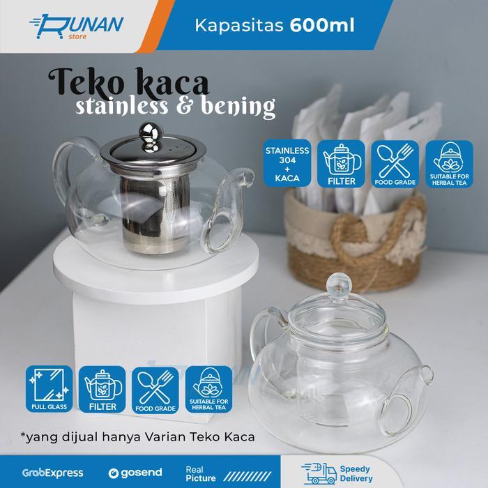 Teko Teh Kaca 600ml Chinese Teapot Infuser 600 ml Teko Saringan Teh