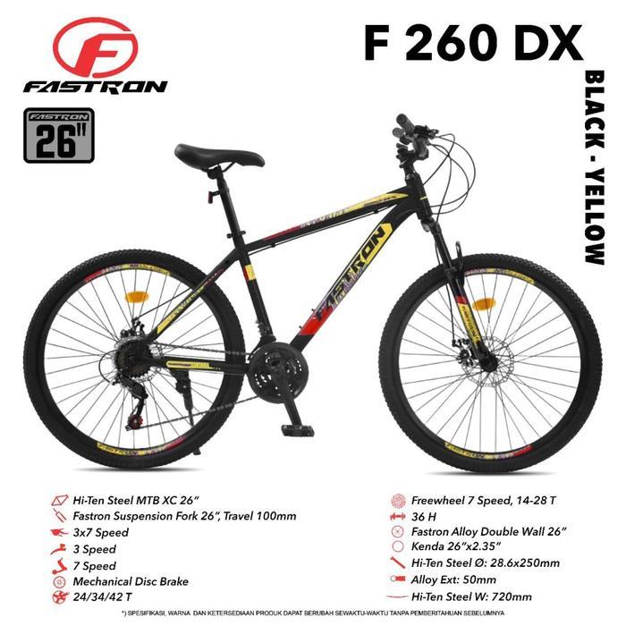 Sepeda gunung 26 inch fastron dewasa dan anak rem cakram high quality - BLACK YELLOW, UKURAN 24 INCH