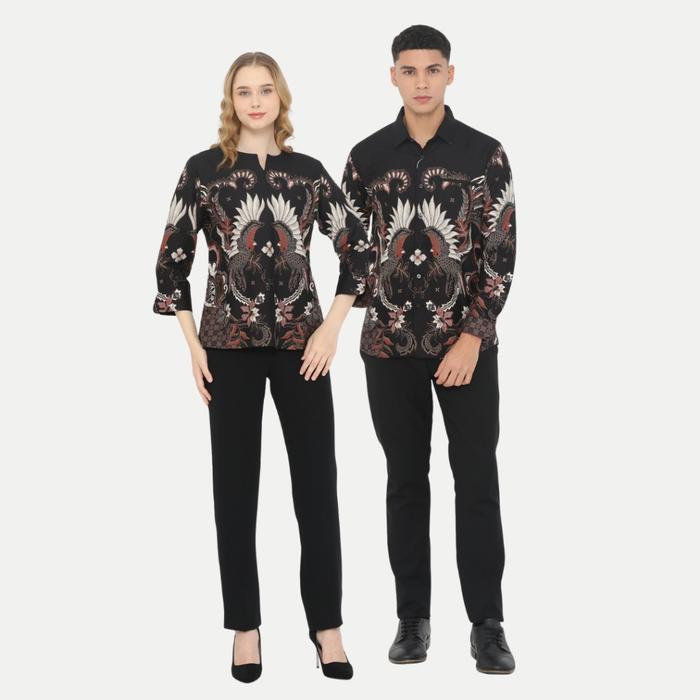 Dancus Batik Couple Atasan Batik Pria dan Wanita Warna Hitam OLR304