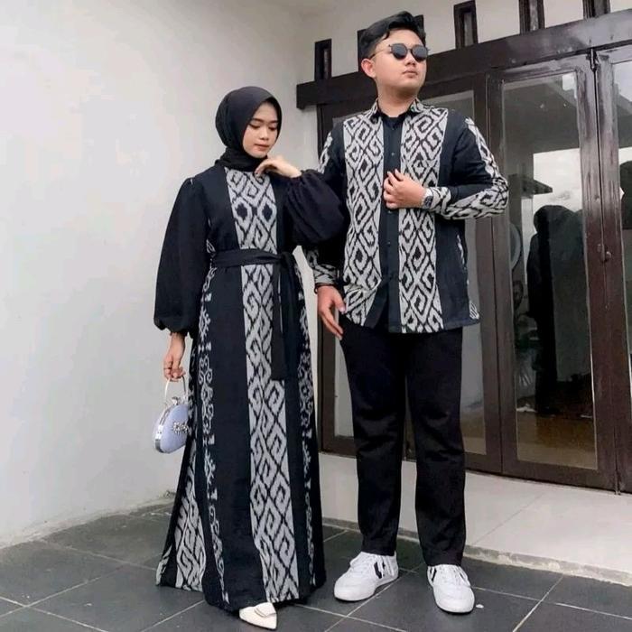 Baju Tenun couple gamis couple Tenun couple kondangan gamis pasangan couple bunga Muslim