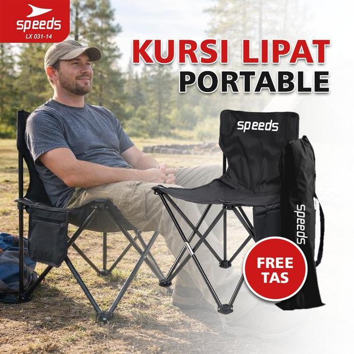 [Hitam] Speeds Kursi Lipat Portable Kursi Lipat Outdoor Camping Serbaguna 031-14