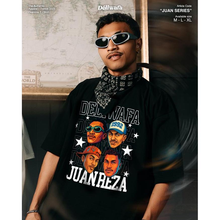 Deliwafa - [JUAN REZA X DELIWAFA] T-Shirt Oversize Kaos Lengan Pendek Baju Pria Wanita