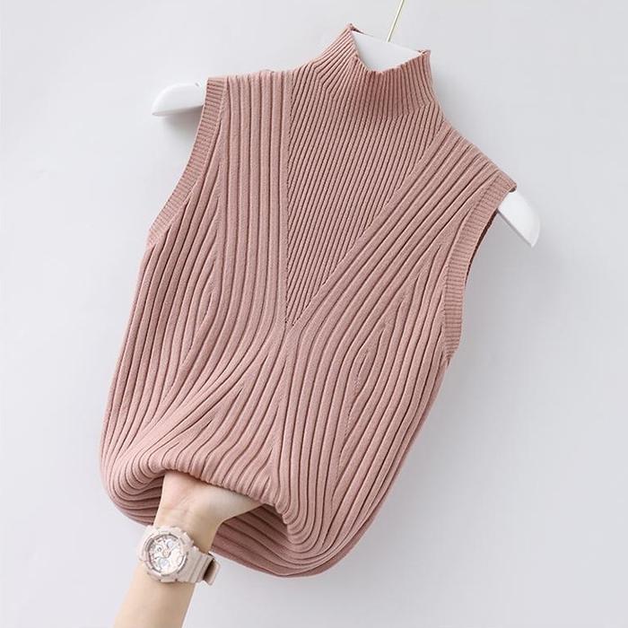 SALE [Hallyu] Inner Rajut Wanita Baju Dalaman Premium Manset Knit Tanpa Lengan Model Garis Elegant