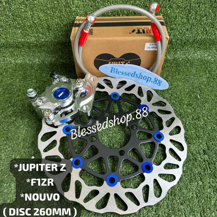 PAKET KALIPER SWITS 2 PISTON + PIRINGAN DISC CAKRAM 260MM + 2 BAUT + SELANG REM 95CM + BREKET 260MM