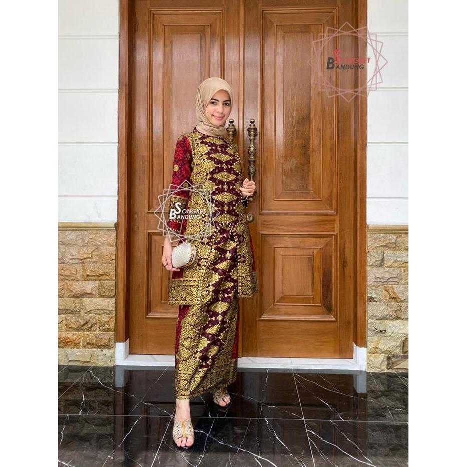 READY Setelan Diandra Tunik Rok Motif Songket Printing atasan baju Cewek Katun Panjang Tunik Wanita