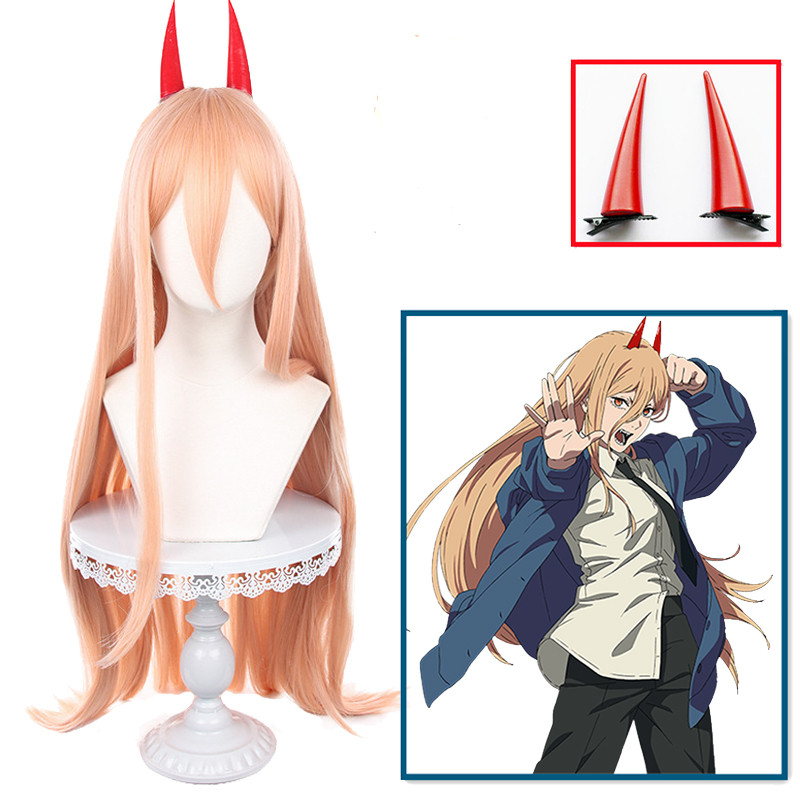 Anime Power Cosplay Wig Chainsaw Man Makima Long Orange Heat Resistant Synthetic Hair Party Role