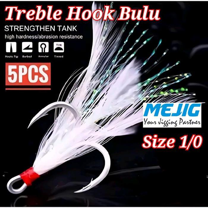 Treble Hook Bulu Size 1/0 Untuk Jig 100Gr 120Gr 150Gr Spoon Lure 40Gr 60Gr 80Gr