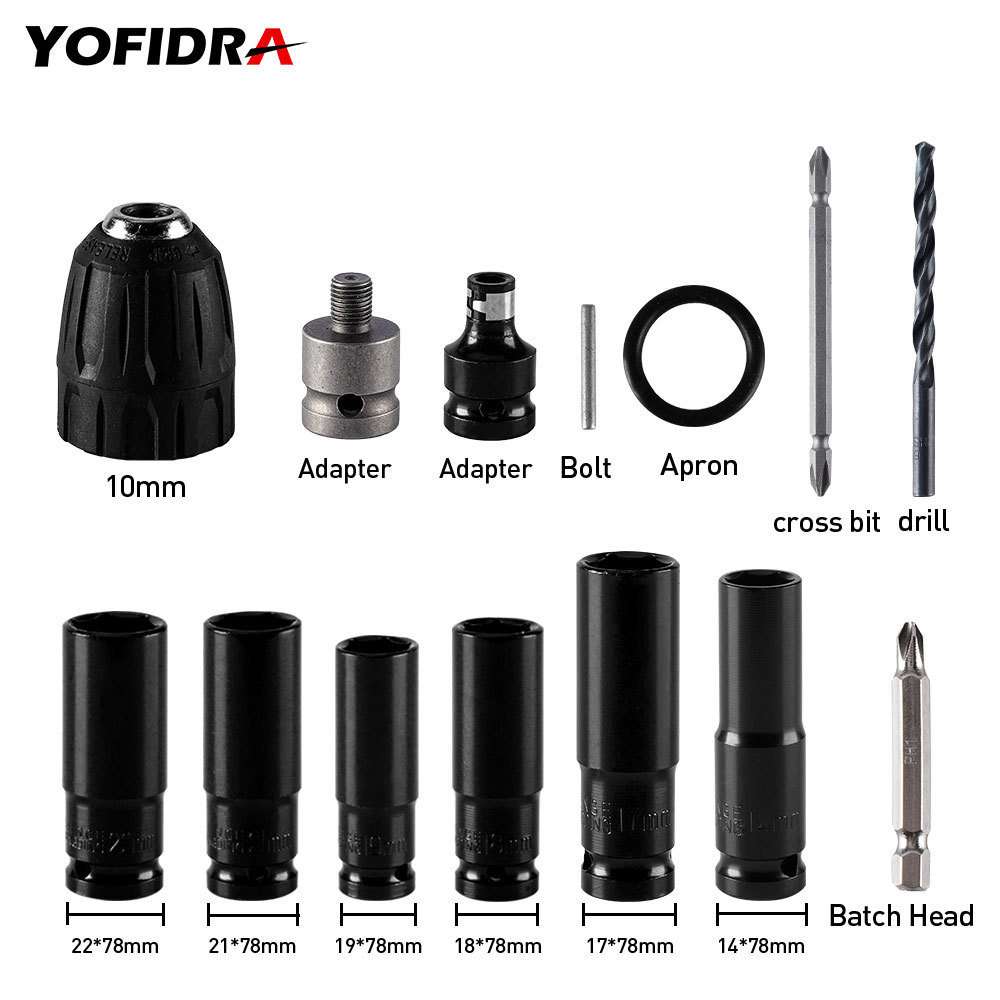 Yofidra 1/2 Inch Electric Wrench Socket Electric Wrench Hex Socket Head Set Kit Electric Wrench Adap