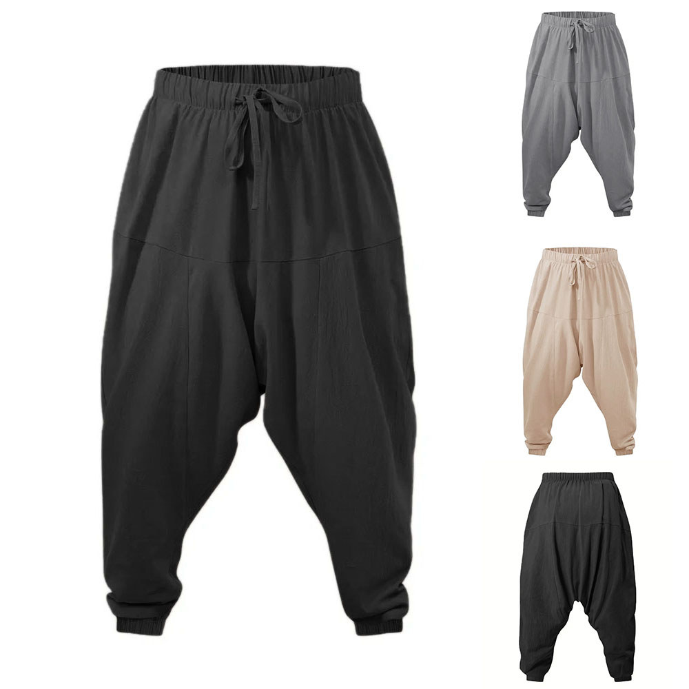 Harem Pants For Men Cotton N Drop Crotch Cozy Streetwear Loose Fit Breathable Long Pants Male