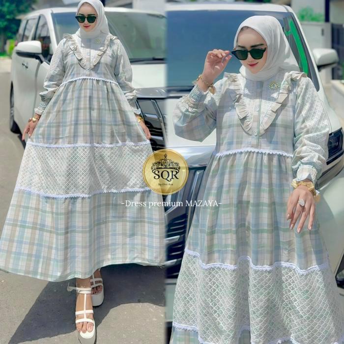 Uni Ara - Dress ( MAZAYA KOTAK ) Dress Premium Gamis Wanita Kekinian
