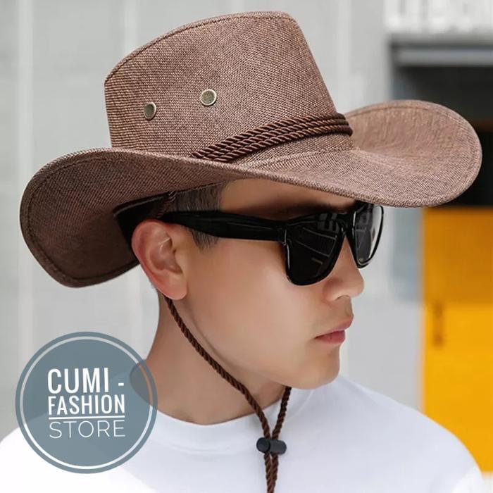 Topi Koboy Pria Wanita Topi Memancing Topi Koboy Polos Coklat