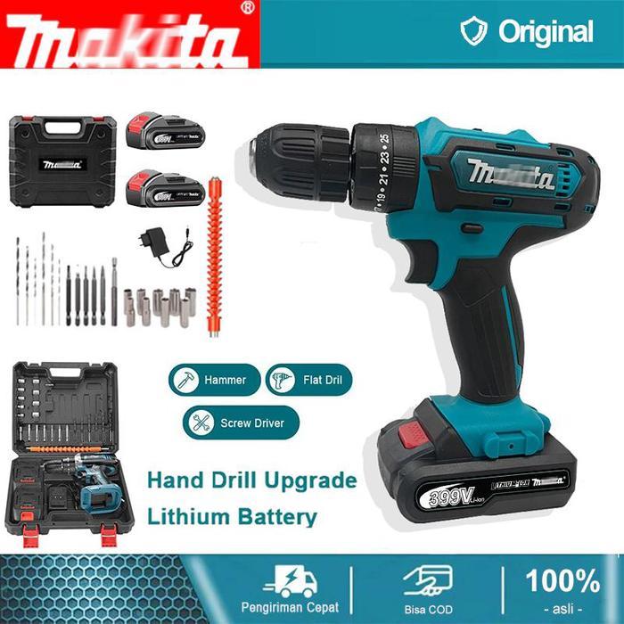 TERLARIS Bor Tanpa Kabel Makita Bor Tangan HP331 399V Bor Impact Obeng Listrik Alat Pengeboran