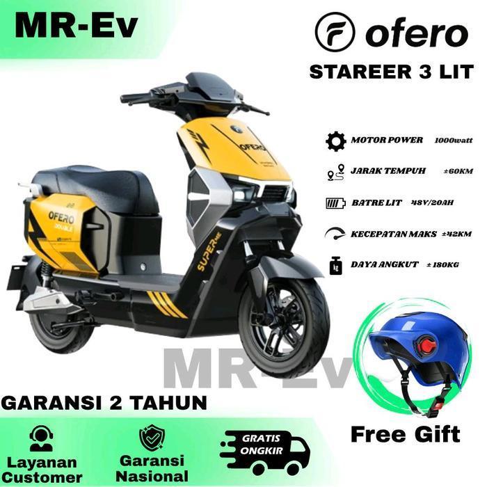 Sepeda Motor Listrik Ofero Stareer 3 Lit Terbaru Garansi Resmi 2 Tahun Dinamo 1000Watt Kualitas Terb
