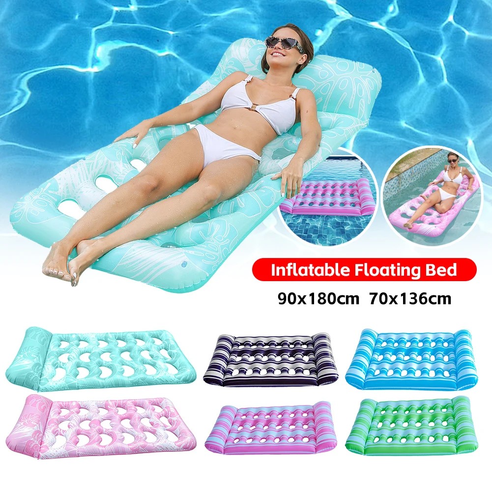 Inflatable Floating Bed Portable Inflatable Water Sleeping Bed Foldable Swimming Pool Lounger Air