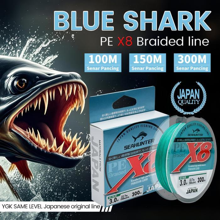 Sougayilang - x Blue Shark PE X8 Senar Pancing, 100m/150m/300m Senar Pancing, Tahan Aus Senar PE X8