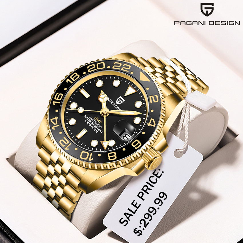 PAGANI DESIGN Luxury GMT Mechanical Automatic Watch Men's 40MM Stainless Steel Waterproof Luminous