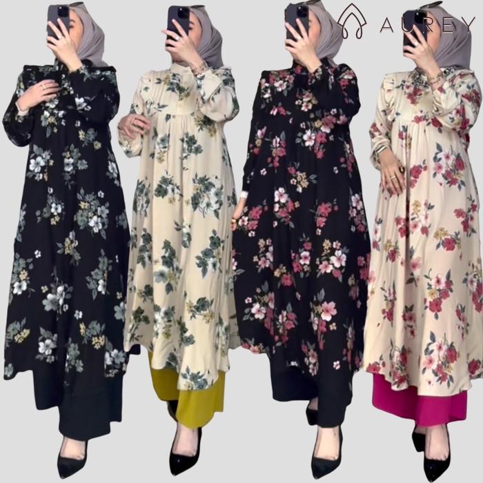 AUREY setelan long tunik wanita namira oneset tunik rayon wanita setelan celana wanita tunik panjang