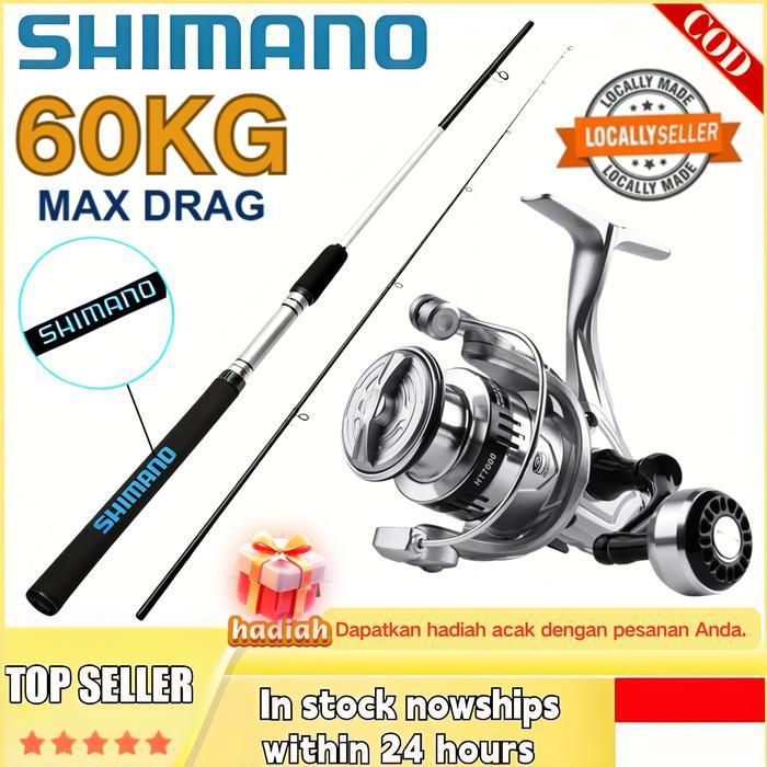 SHIMANO Set Pancing Lengkap - Joran 2 Bagian Portable & Reel Berputar Awet Cocok untuk Pancing Laut