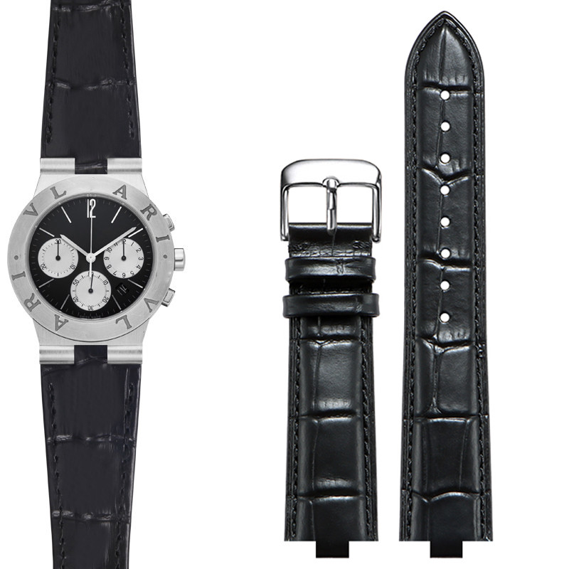 Mengduomi Genuine leather watch strap for Bulgari DIAGONO TITONI Convex watch band Replace