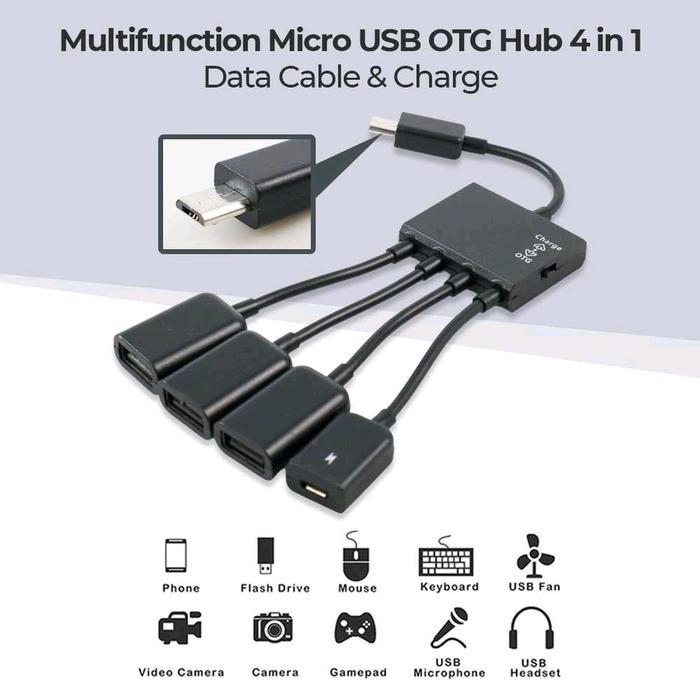 Terlaris Kabel OTG Micro USB OTG Hub 4 in 1 Data Cable & Charge Multifunction SALE