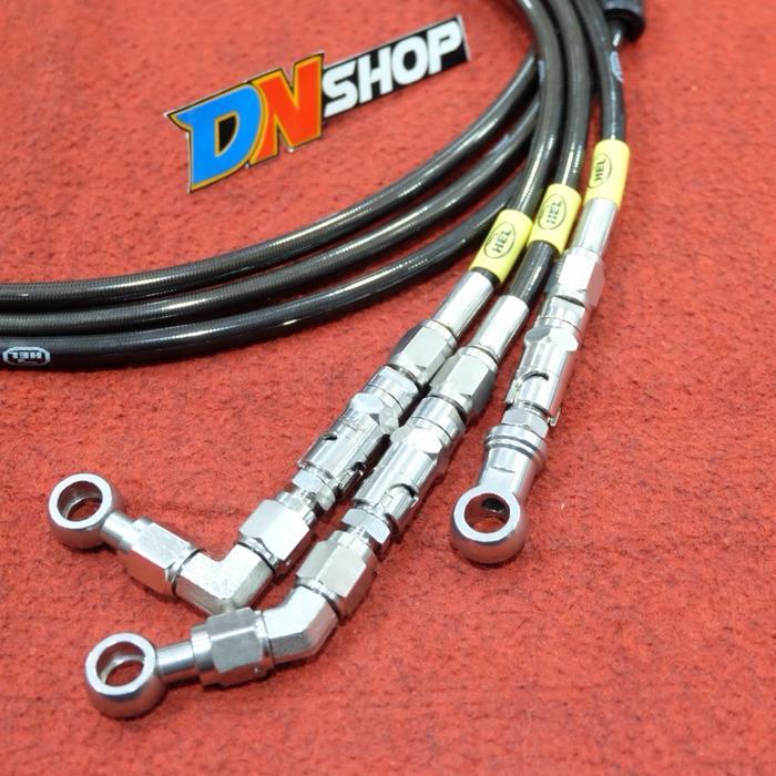 Selang rem depan hel 90cm fitting stainless 45 90 derajat staubli quickrelease