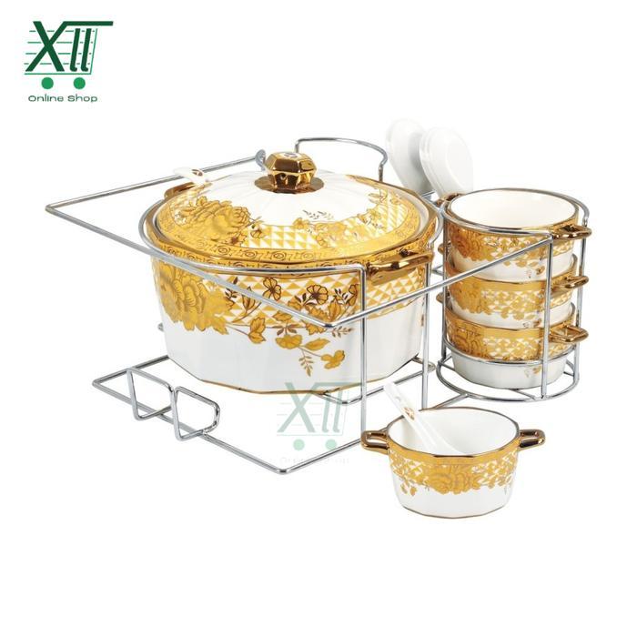 Vicenza Cr~S87 Gemini Brie Soup Tureen Set With Bowl & Square Rack Wadah Sup Bulat Dengan Mangkok &