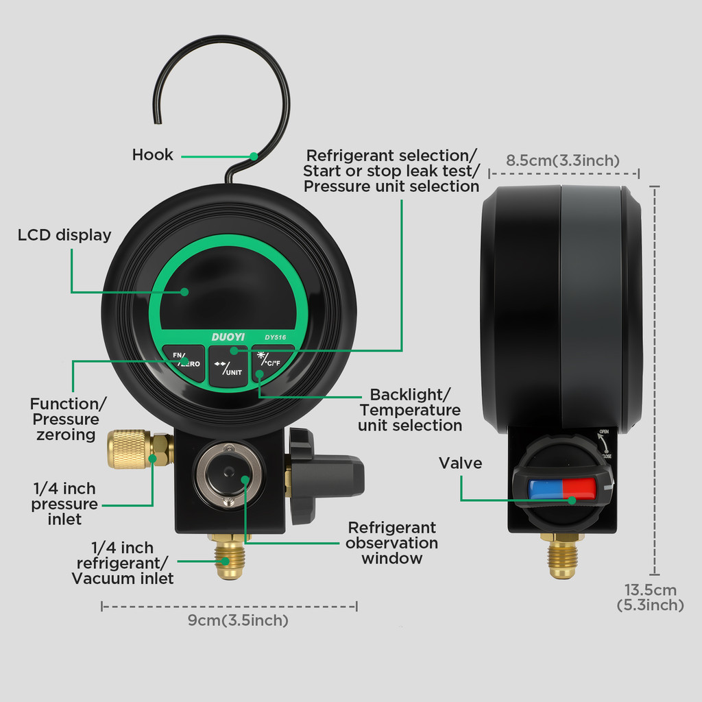 DUOYI DY516 Digital HVAC Manifold Gauge Digital Fluorination Meter Digital Refrigeration Manifold