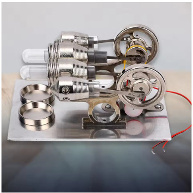 diecast Mesin Stirling 4 Silinder, Generator Tenaga Udara Panas Miniatur, Model Pengajaran Fisika, M