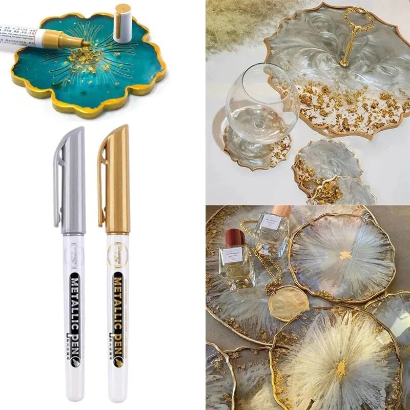 Metallic Pen Gold Silver Epoxy Resin Mold Drawing Pen Acrylic Paint DIY Silicone Mold Highlight