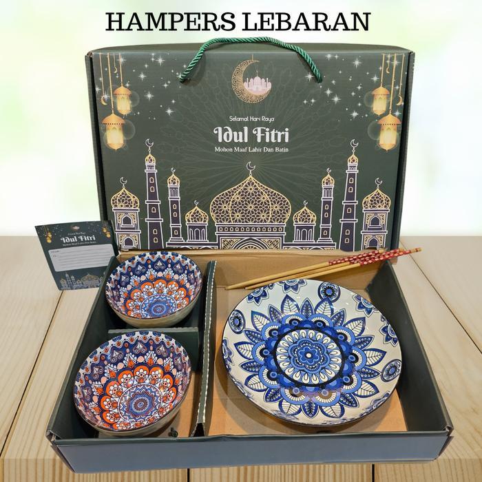 Hampers Mangkok Piring Idul Fitri Set / Hampers Lebaran Mangkok Piring Keramik