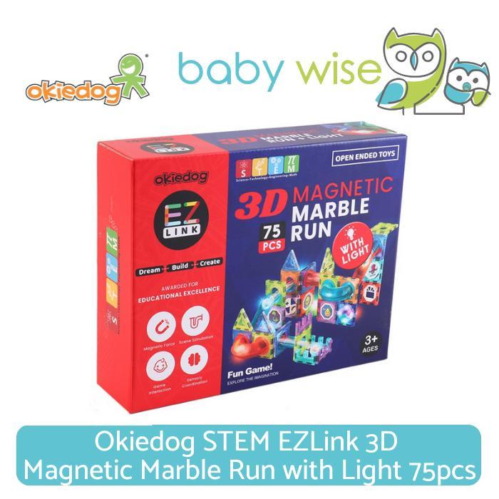 Okiedog Stem Ezlink 3D Magnetic Marble Run With Light 75Pcs