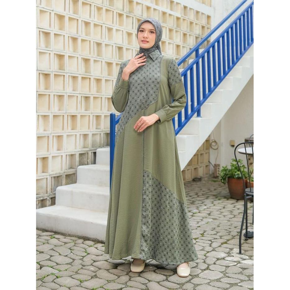 Korina Dress Terbaru Bahan Katun Gamis Motif Printing Dewasa Muslim Wanita Cantik Formal