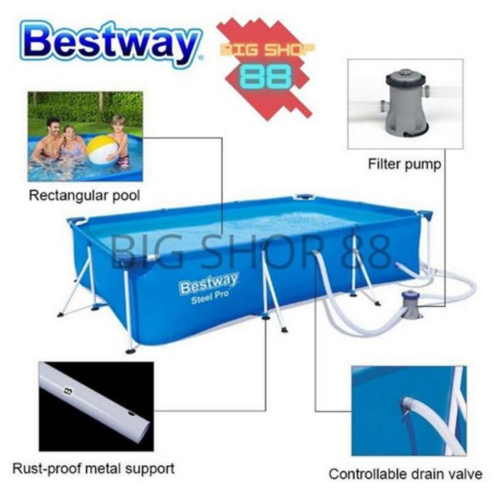 Promo Kolam Renang Portable Frame Pool Bestway 300X201X66 Cm Bonus Pompa Filter Kolam Termurah