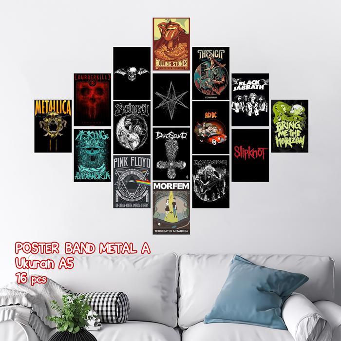 Poster Dinding Kamar Tema BAND METAL Ukuran A5 A6 (1 Paket isi 16 Pcs ) Dekorasi Rumah Hiasan