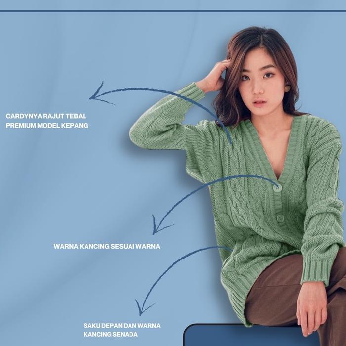 Cable Cardy - Kardigan Rajut Kepang Jumbo Wanita Panjang Cardigan Kancing Oversize Tebal Terbaru