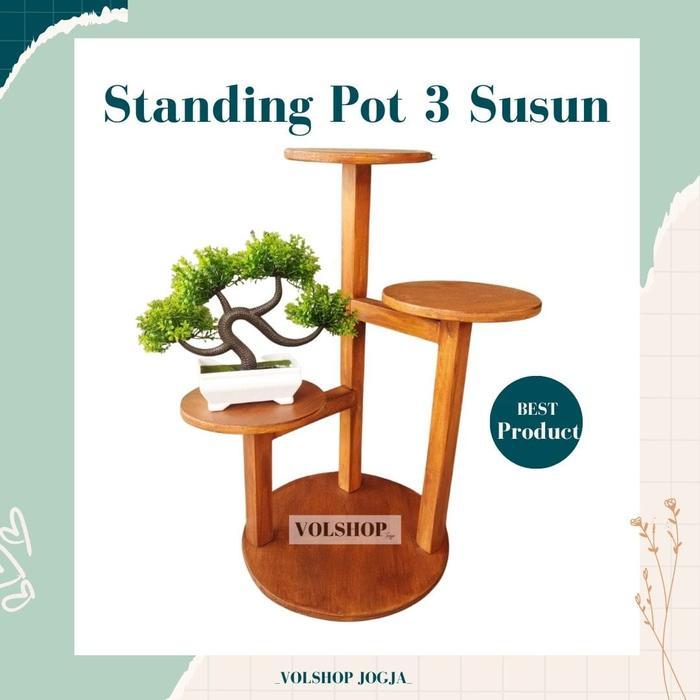 rak pot tanaman tingkat standing pot bunga dekorasi rumah rak kayu