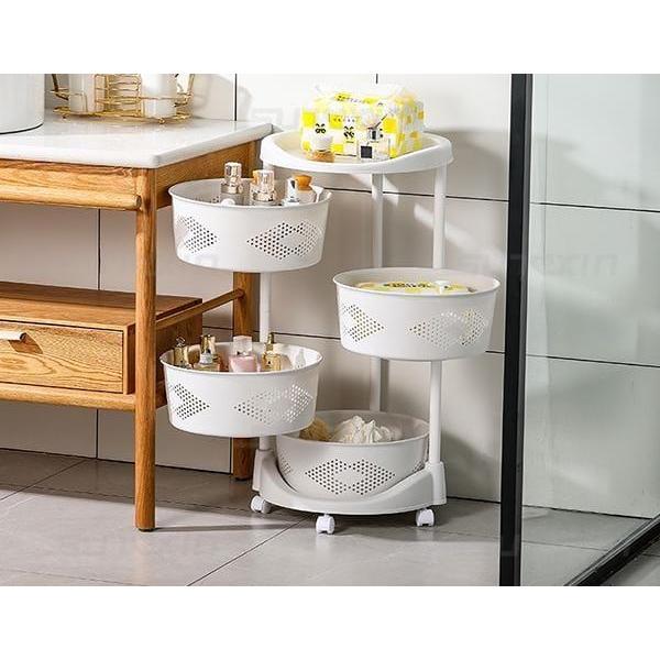 Troli Plastik Putih Rangka Kuat 4 Roda dengan Rem Troli Dapur Buah Sayur