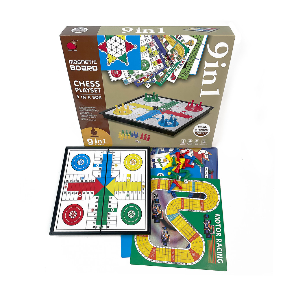 9 in 1 Foldable Magnetic Board Game Set Portable Plastic Tabletop Travel Outdoor Classic Family Game