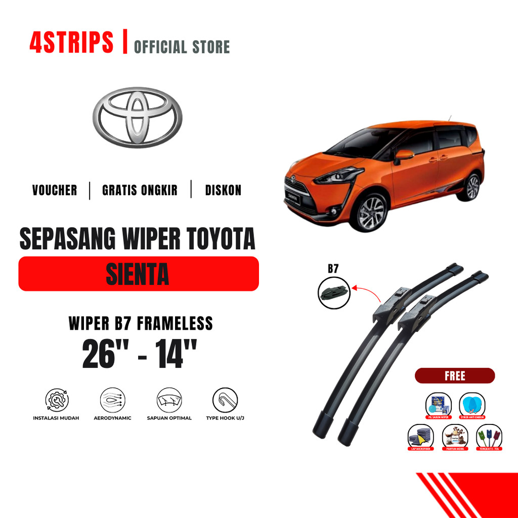 Wiper Toyota Sienta Frameless Kaca Depan Mobil Free 5 Bonus