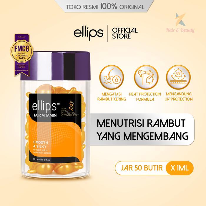 Ellips Hair Vitamin Pro Keratin Smooth & Silky Jar 50 Butir Vitamin Rambut untuk Rambut Mengembang