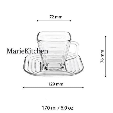 6SET KIM GLASS QUADRO 170ML KACA TEA SET / CUP SAUCER