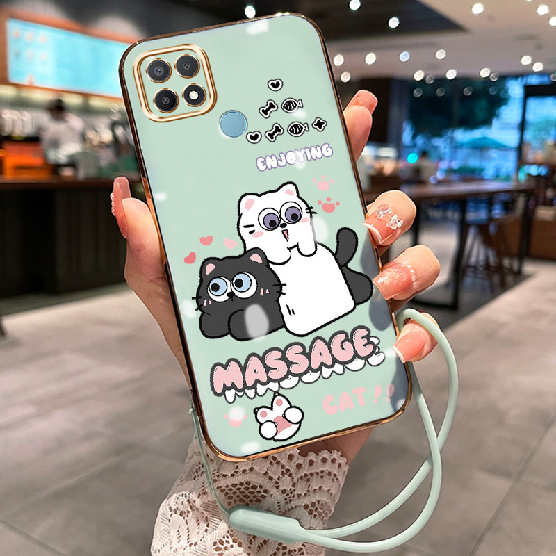 Casing Hp Untuk OPPO A15 A15s A35 Case HP Casing pola kucing lucu Kesing Cesing tali berlapis Kasing