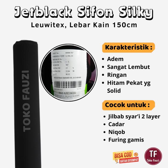 kain sifon silky jetblack/sifon jetblack/ Chiffon silk arabic Leuwitex-murah 50cm